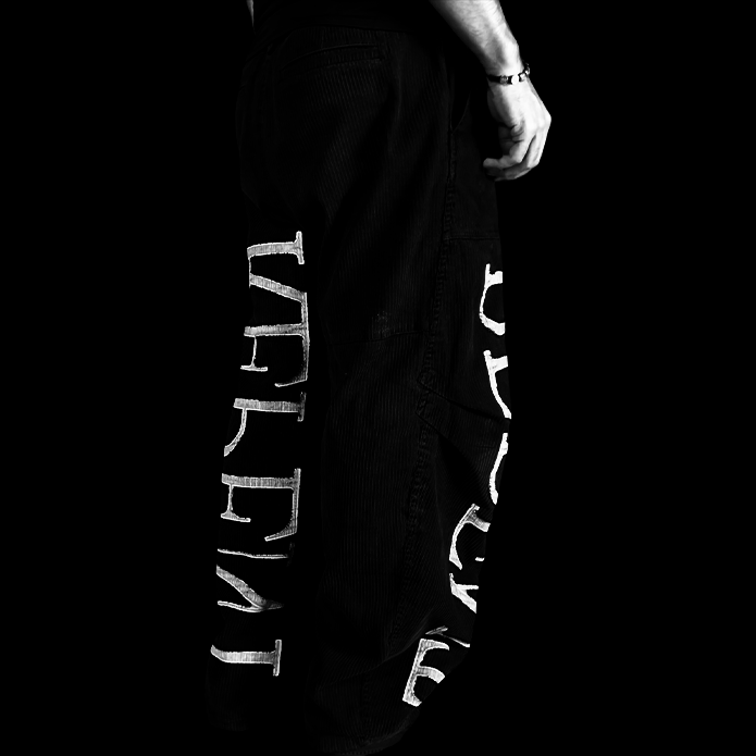 Repent Corduroy Pants  (with distressed embroidery)